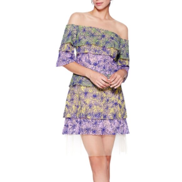 Tadashi Shoji Genevieve Illusion Off-The-Shoulder Tiered Dress - Picture 1 of 12